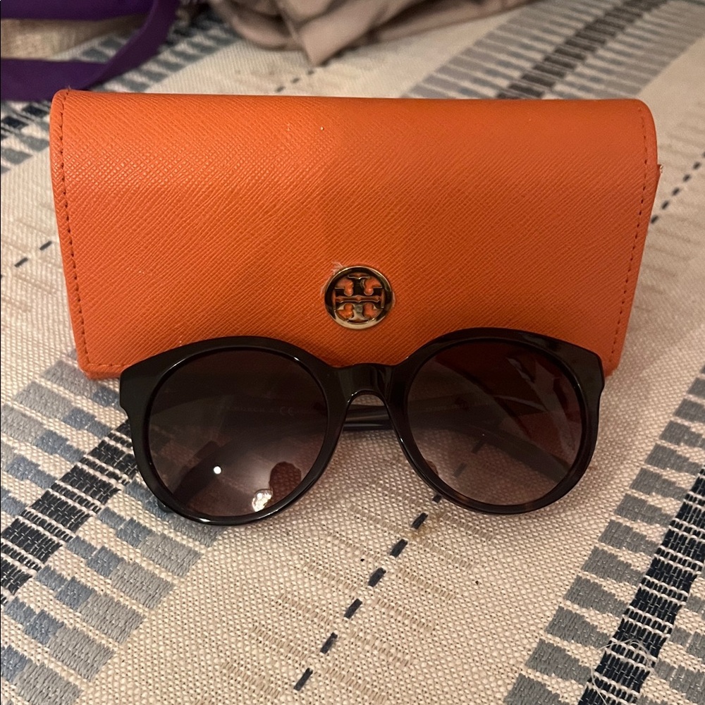 Tory Burch tortoise and blue sunglasses